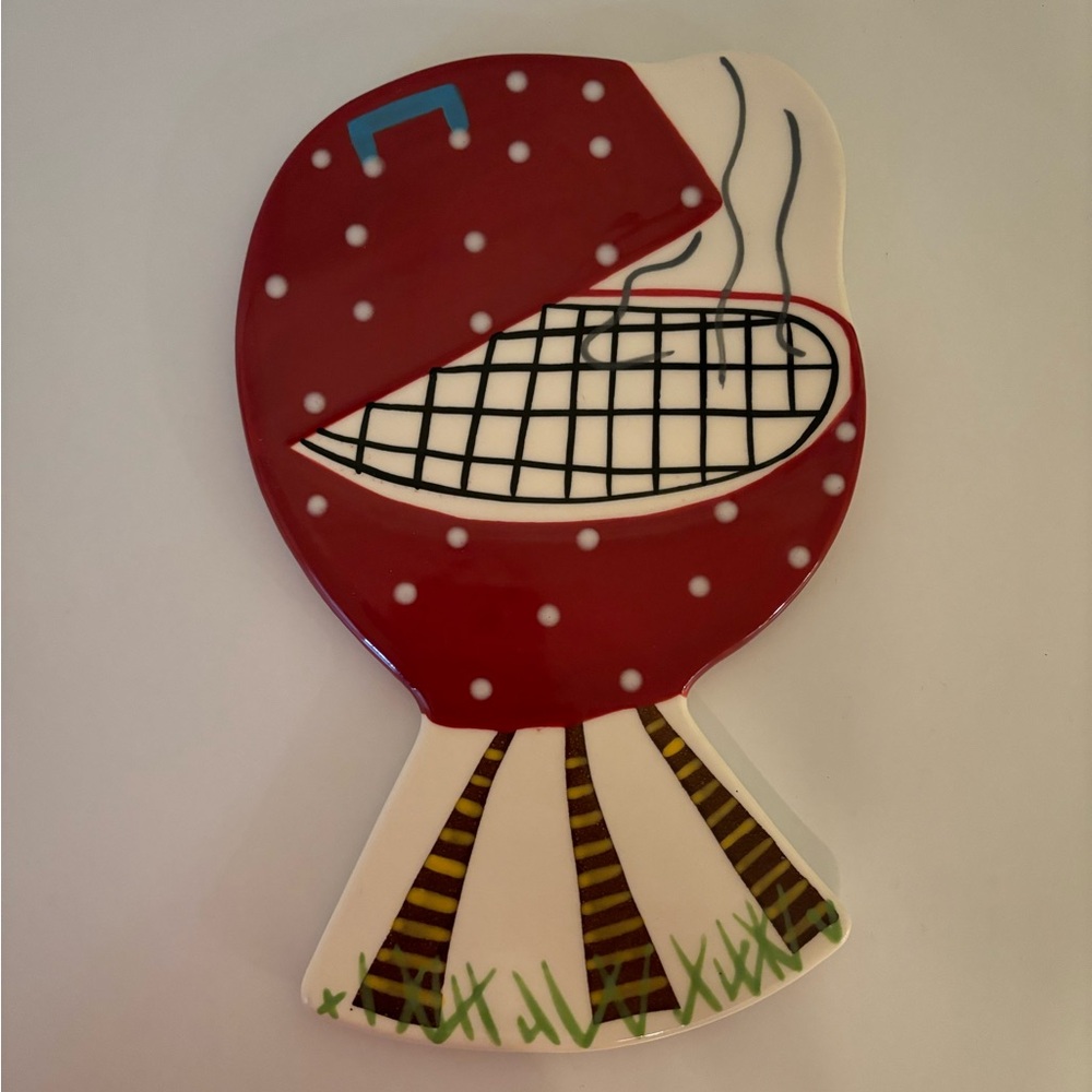Red Polka Dot BBQ Grill Ceramic Plate